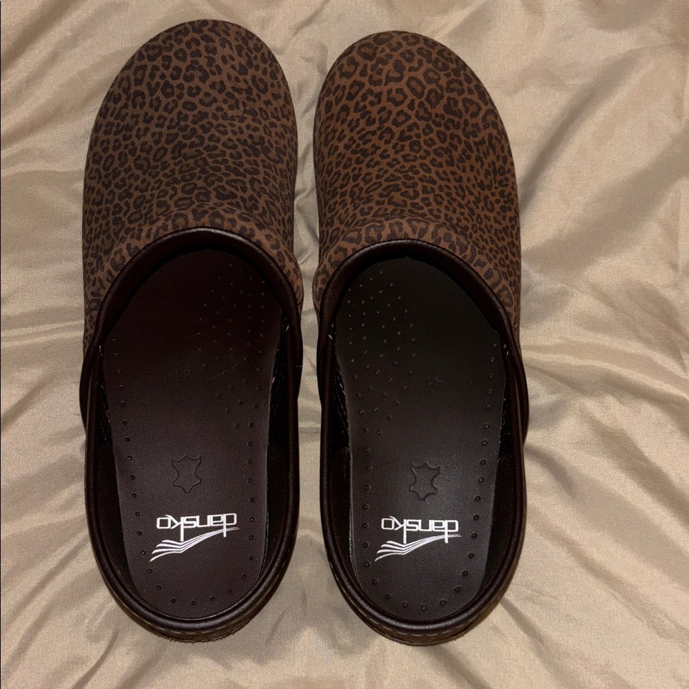Dansko Brown Leopard Pattern Clogs